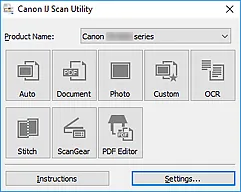 Écran principal officiel d'IJ Scan Utility dans le manuel Canon G2020