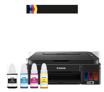 Schwarzer Canon PIXMA G3010 Tintentankdrucker mit vier Tintenflaschen